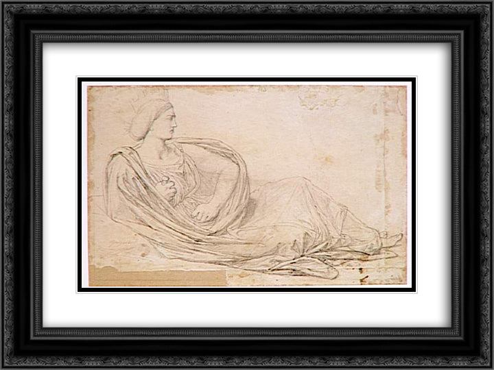 Study for the ceiling of City Hall. Figure symbolizing the city of Madrid 24x18 Black Ornate Wood Framed Art Print Poster with Double Matting by Ingres, Jean Auguste Dominique