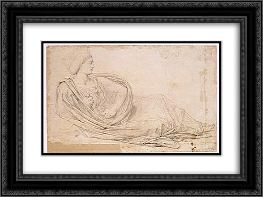 Study for the ceiling of City Hall. Figure symbolizing the city of Madrid 24x18 Black Ornate Wood Framed Art Print Poster with Double Matting by Ingres, Jean Auguste Dominique