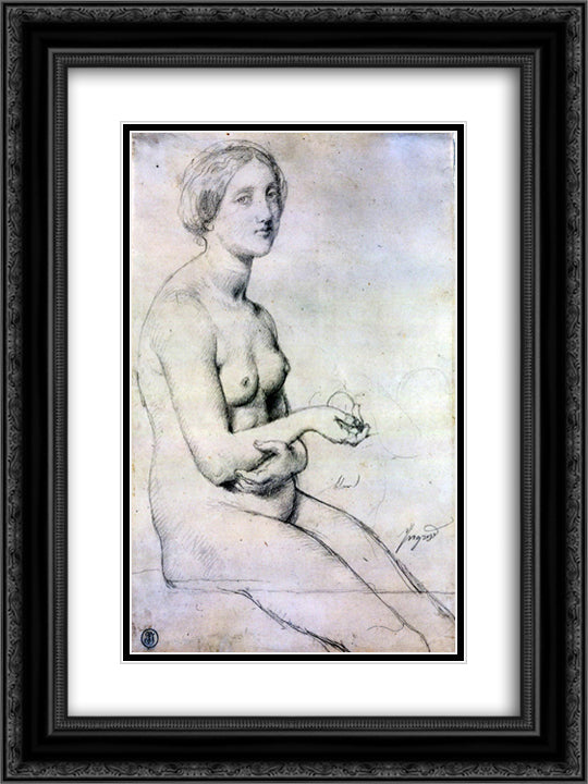 Study for 'Venus a Paphos' 18x24 Black Ornate Wood Framed Art Print Poster with Double Matting by Ingres, Jean Auguste Dominique