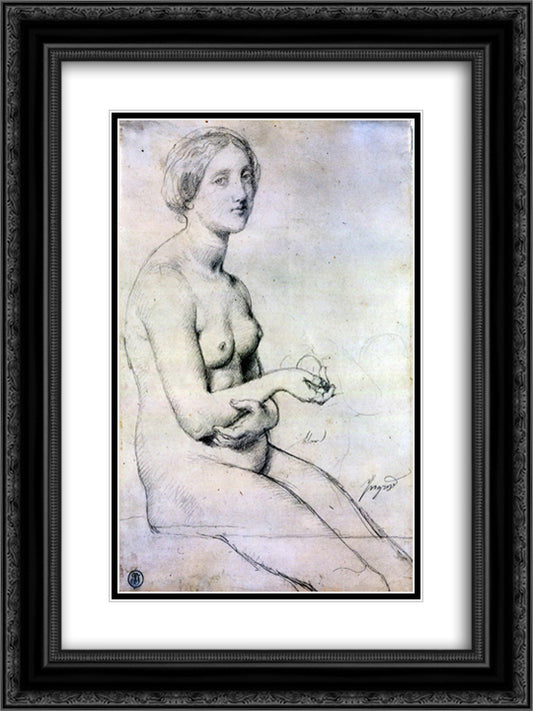 Study for 'Venus a Paphos' 18x24 Black Ornate Wood Framed Art Print Poster with Double Matting by Ingres, Jean Auguste Dominique