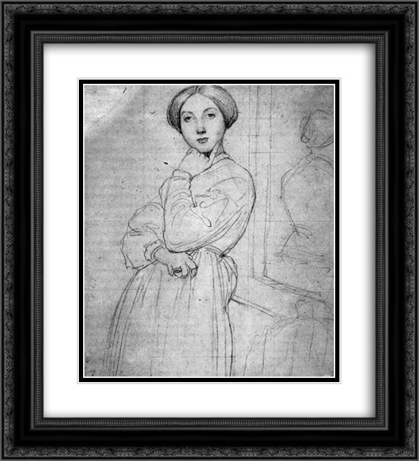 Study for Vicomtesse d'Hausonville, born Louise Albertine de Broglie I 20x22 Black Ornate Wood Framed Art Print Poster with Double Matting by Ingres, Jean Auguste Dominique