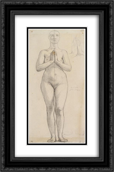 Study of the naked holy Isabella of France 16x24 Black Ornate Wood Framed Art Print Poster with Double Matting by Ingres, Jean Auguste Dominique
