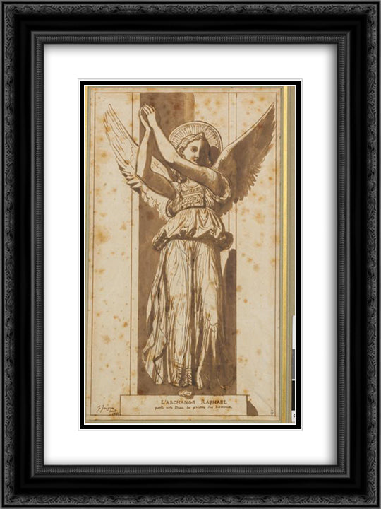 The archangel Raphael is the prayers of God to men 18x24 Black Ornate Wood Framed Art Print Poster with Double Matting by Ingres, Jean Auguste Dominique