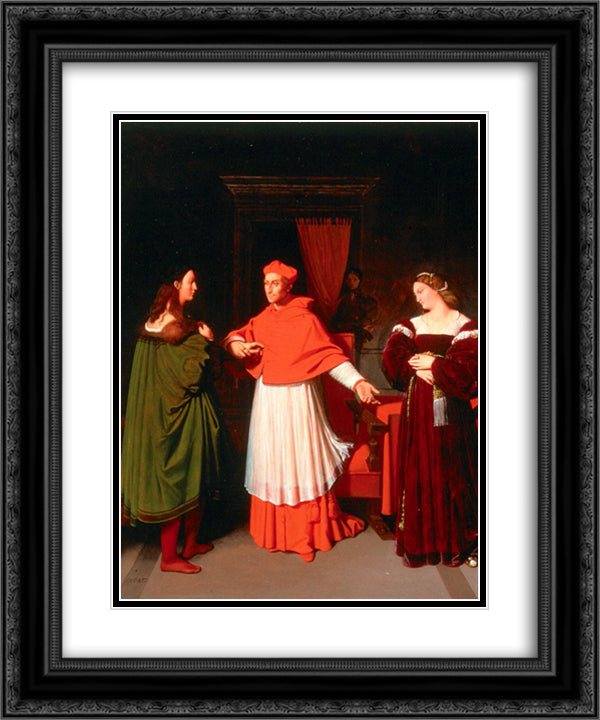 The Betrothal of Raphael and the Niece of Cardinal Bibbiena 20x24 Black Ornate Wood Framed Art Print Poster with Double Matting by Ingres, Jean Auguste Dominique