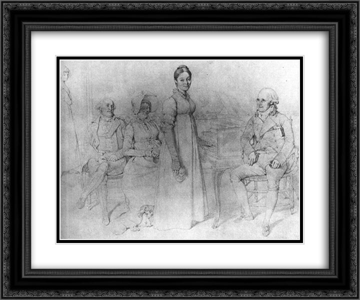The Forestier Family 24x20 Black Ornate Wood Framed Art Print Poster with Double Matting by Ingres, Jean Auguste Dominique
