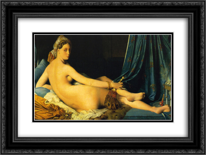 The Grande Odalisque 24x18 Black Ornate Wood Framed Art Print Poster with Double Matting by Ingres, Jean Auguste Dominique