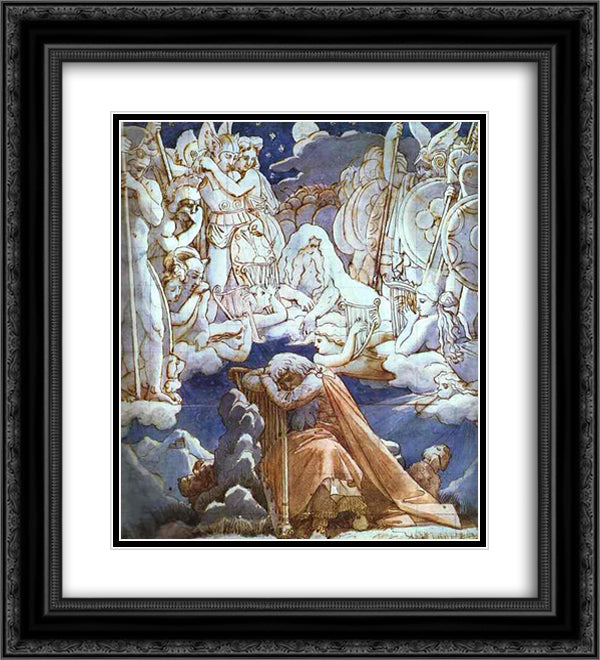 The Songs of Ossian 20x22 Black Ornate Wood Framed Art Print Poster with Double Matting by Ingres, Jean Auguste Dominique
