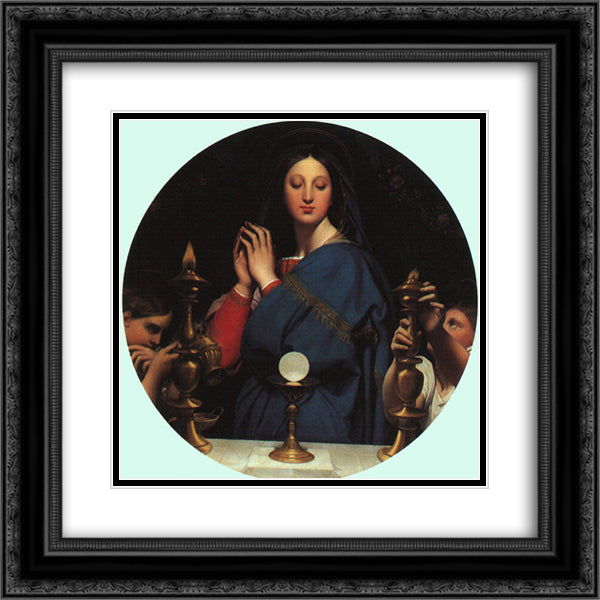 The Virgin of the Host 20x20 Black Ornate Wood Framed Art Print Poster with Double Matting by Ingres, Jean Auguste Dominique