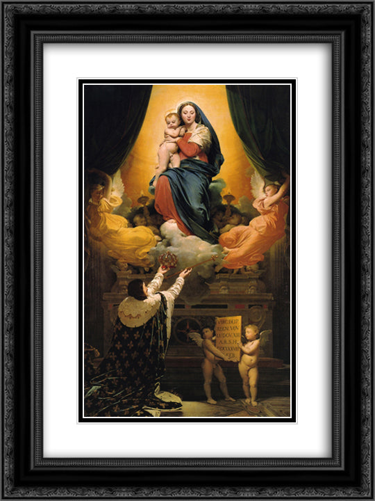 The Vow of Louis XIII 18x24 Black Ornate Wood Framed Art Print Poster with Double Matting by Ingres, Jean Auguste Dominique