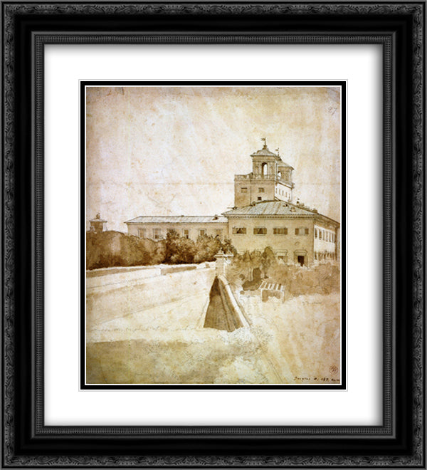 View of the Villa Medici 20x22 Black Ornate Wood Framed Art Print Poster with Double Matting by Ingres, Jean Auguste Dominique