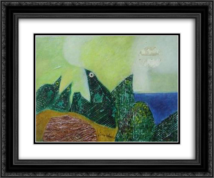 Birds 24x20 Black Ornate Wood Framed Art Print Poster with Double Matting by Jean David