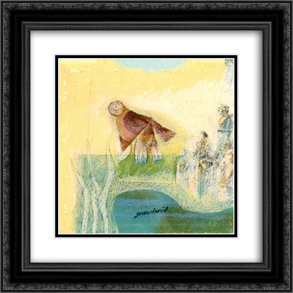 Figures and a bird 20x20 Black Ornate Wood Framed Art Print Poster with Double Matting by Jean David