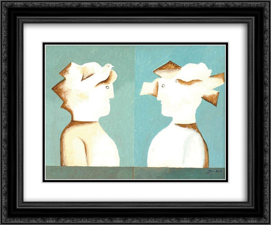 Figures and pigeons 24x20 Black Ornate Wood Framed Art Print Poster with Double Matting by Jean David