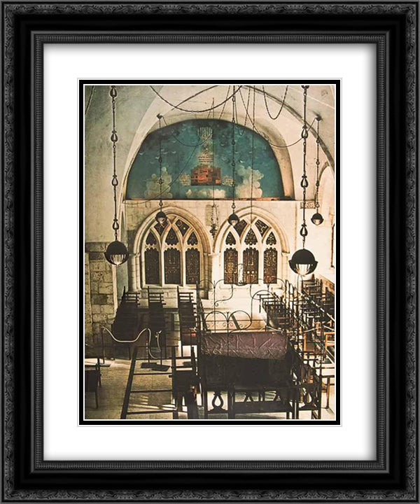 Heavenly Jerusalem (Vault Mural in the Sephardic Synagogue in the Old City, Jerusalem) 20x24 Black Ornate Wood Framed Art Print Poster with Double Matting by Jean David
