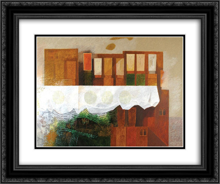 House 24x20 Black Ornate Wood Framed Art Print Poster with Double Matting by Jean David