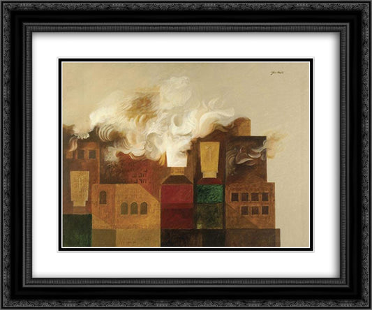 Houses in Flames 24x20 Black Ornate Wood Framed Art Print Poster with Double Matting by Jean David