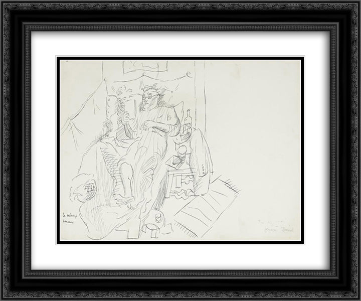 Le menage hereux 24x20 Black Ornate Wood Framed Art Print Poster with Double Matting by Jean David