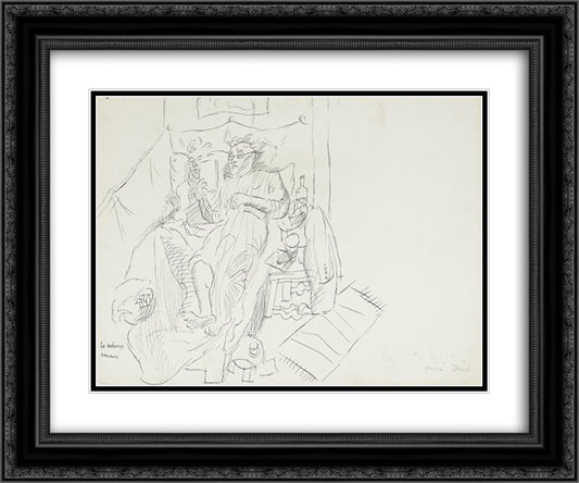 Le menage hereux 24x20 Black Ornate Wood Framed Art Print Poster with Double Matting by Jean David
