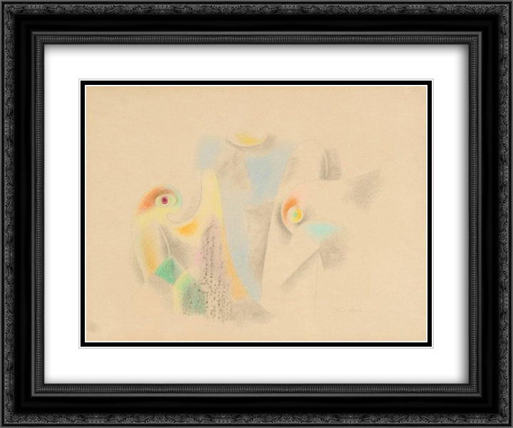 Parrots 24x20 Black Ornate Wood Framed Art Print Poster with Double Matting by Jean David