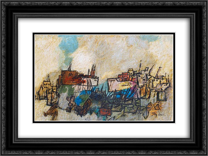 Port Scene 24x18 Black Ornate Wood Framed Art Print Poster with Double Matting by Jean David