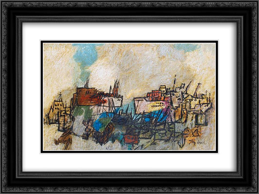 Port Scene 24x18 Black Ornate Wood Framed Art Print Poster with Double Matting by Jean David