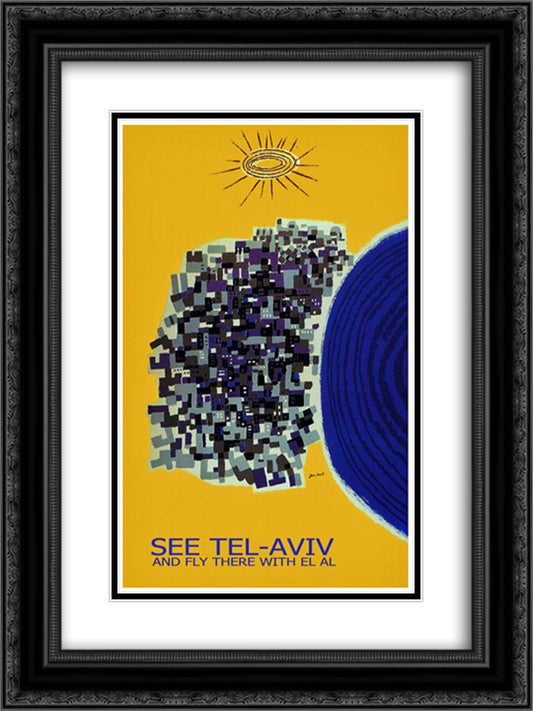 See Tel Aviv 18x24 Black Ornate Wood Framed Art Print Poster with Double Matting by Jean David
