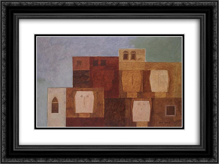 Urban landscape 24x18 Black Ornate Wood Framed Art Print Poster with Double Matting by Jean David