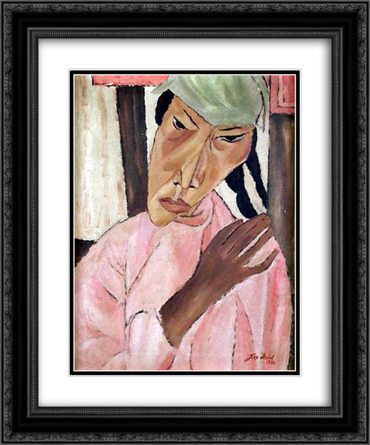 Woman with Braids (Yemenite) 20x24 Black Ornate Wood Framed Art Print Poster with Double Matting by Jean David