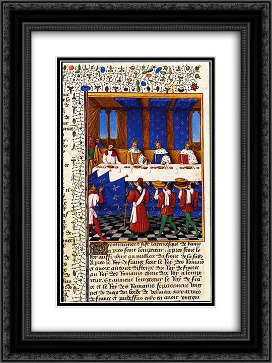 Banquet Given by Charles V (1338-80) in Hhonour of His Uncle Emperor Charles IV (1316-78) in 1378 18x24 Black Ornate Wood Framed Art Print Poster with Double Matting by Fouquet, Jean