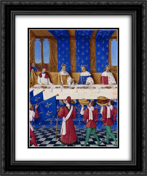Banquet of Charles V the Wise 20x24 Black Ornate Wood Framed Art Print Poster with Double Matting by Fouquet, Jean