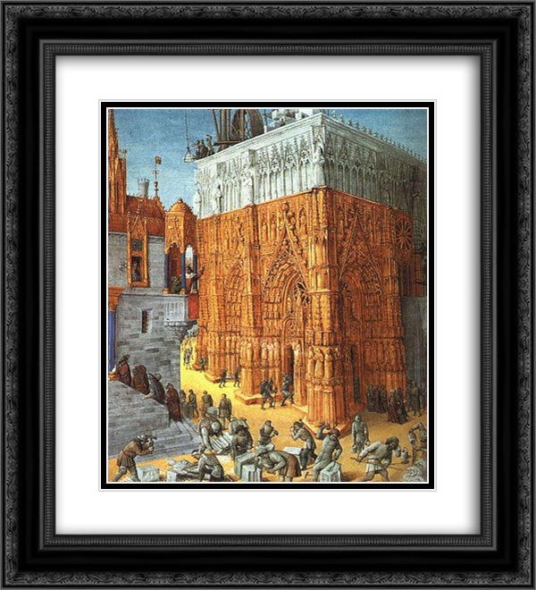 Building of the Temple of Jerusalem 20x22 Black Ornate Wood Framed Art Print Poster with Double Matting by Fouquet, Jean