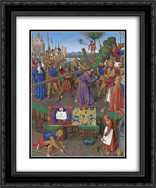 Carrying the Cross 20x24 Black Ornate Wood Framed Art Print Poster with Double Matting by Fouquet, Jean