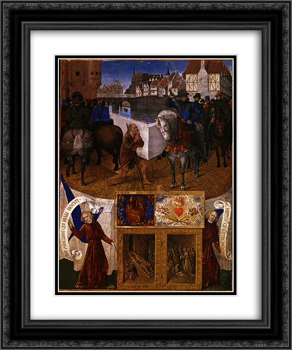 Charity of St. Martin 20x24 Black Ornate Wood Framed Art Print Poster with Double Matting by Fouquet, Jean