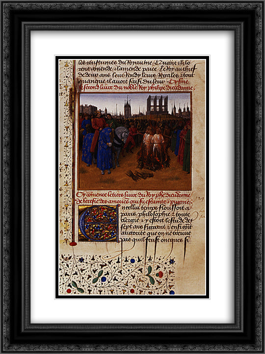 Conviction and punishment supporters of Amaury de Chartres 18x24 Black Ornate Wood Framed Art Print Poster with Double Matting by Fouquet, Jean