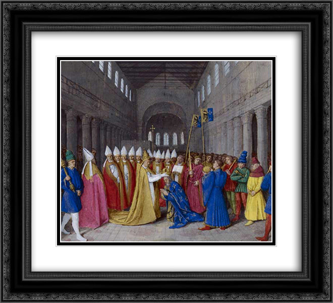 Coronation of Charlemagne 22x20 Black Ornate Wood Framed Art Print Poster with Double Matting by Fouquet, Jean