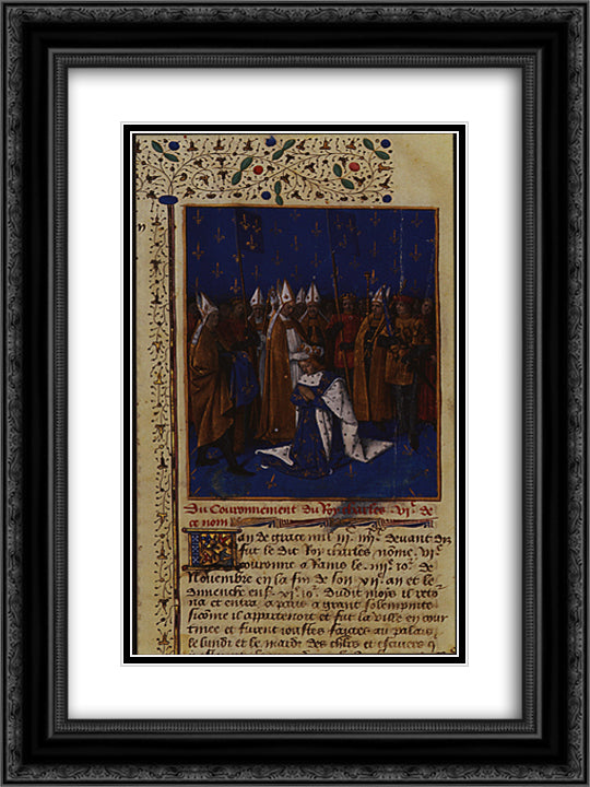 Coronation of Charles VI in 1380 in Reims 18x24 Black Ornate Wood Framed Art Print Poster with Double Matting by Fouquet, Jean