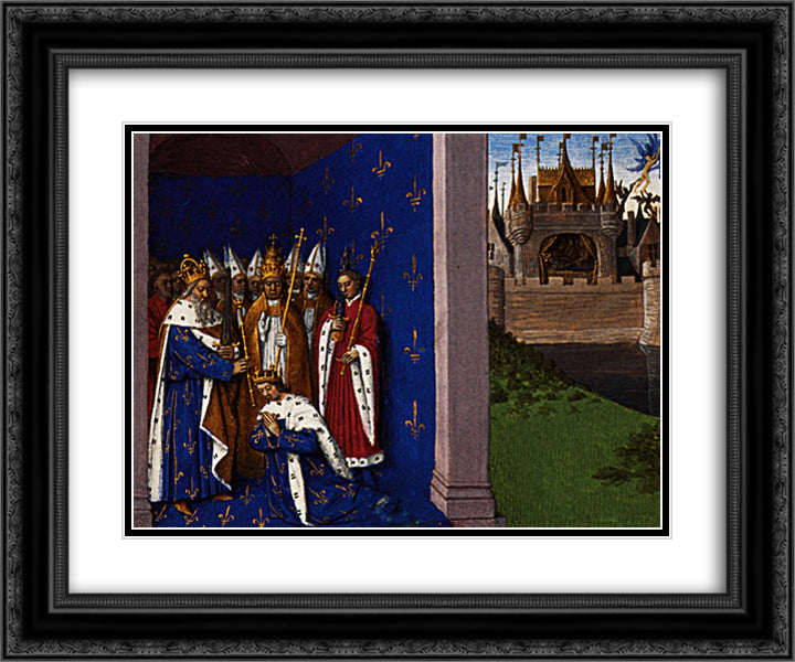 Coronation of Louis the Pious 24x20 Black Ornate Wood Framed Art Print Poster with Double Matting by Fouquet, Jean