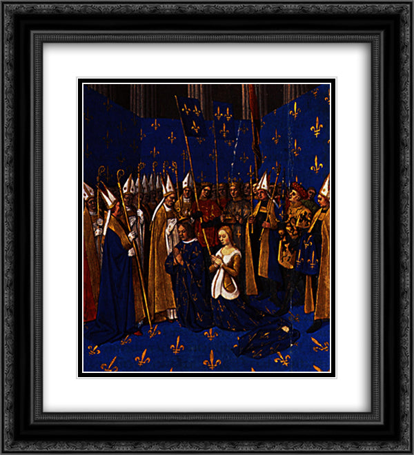 Coronation of Louis VIII and Blanche of Castile at Reims 20x22 Black Ornate Wood Framed Art Print Poster with Double Matting by Fouquet, Jean