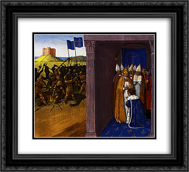 Coronation of Pepin the Short in Laon 22x20 Black Ornate Wood Framed Art Print Poster with Double Matting by Fouquet, Jean