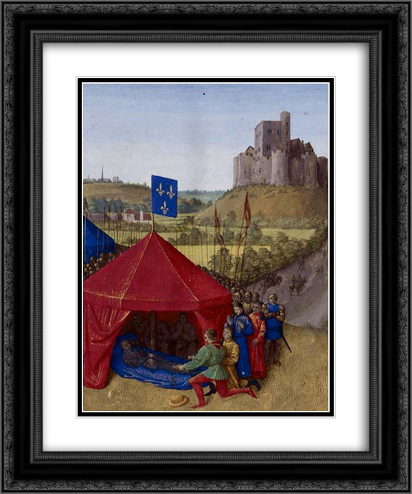 Death of Bertrand du-Guesclin 20x24 Black Ornate Wood Framed Art Print Poster with Double Matting by Fouquet, Jean
