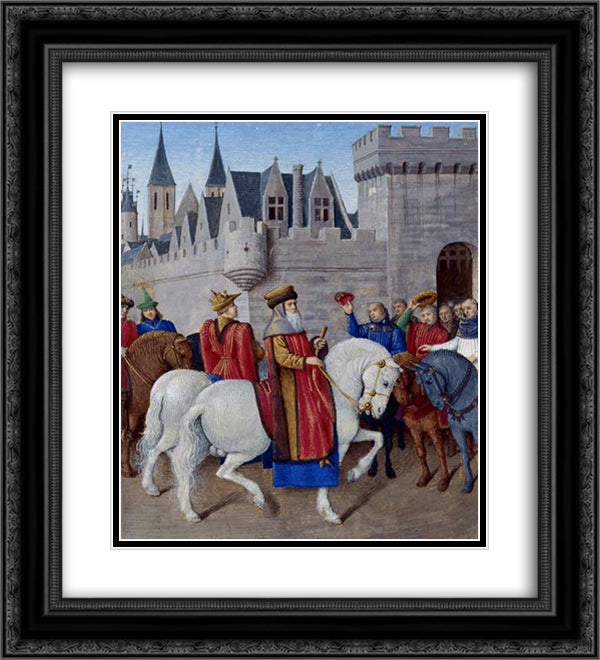Entry of Emperor Charles IV in Cambrai 20x22 Black Ornate Wood Framed Art Print Poster with Double Matting by Fouquet, Jean