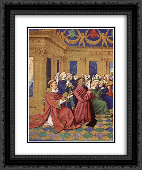 Etienne Chevalier (1410-74) and his Patron Paying Homage to the Virgin and Child 20x24 Black Ornate Wood Framed Art Print Poster with Double Matting by Fouquet, Jean