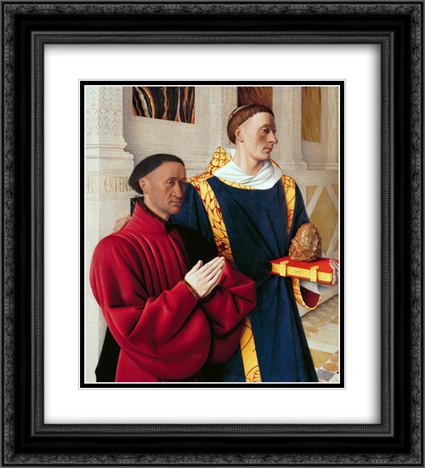 Etienne Chevalier with St. Stephen 20x22 Black Ornate Wood Framed Art Print Poster with Double Matting by Fouquet, Jean