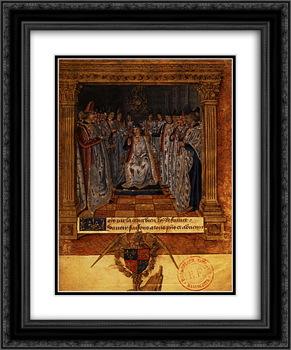 Louis XI chairing a chapter 20x24 Black Ornate Wood Framed Art Print Poster with Double Matting by Fouquet, Jean