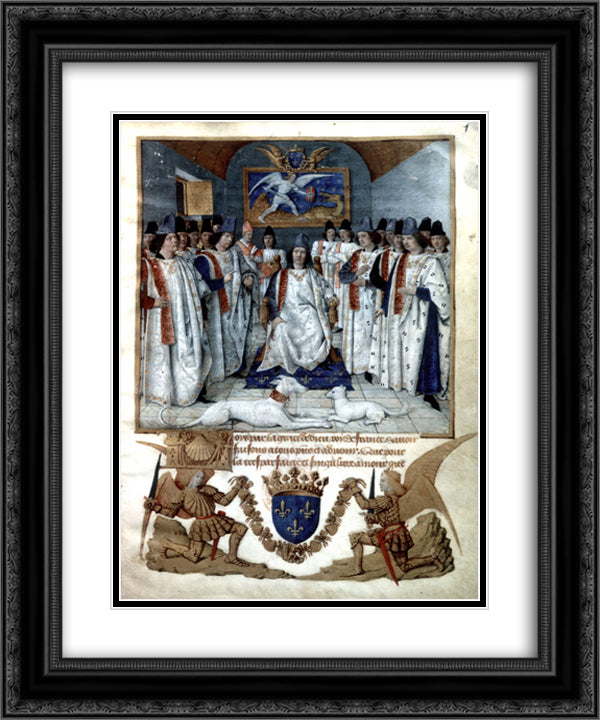 Louis XI chairs the chapter of Saint Michel 20x24 Black Ornate Wood Framed Art Print Poster with Double Matting by Fouquet, Jean