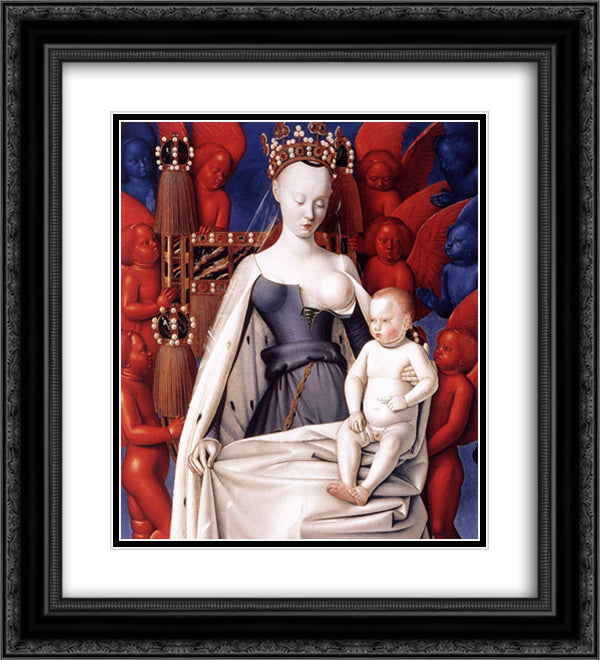 Madonna and Child. Left Panel of Diptych de Melun 20x22 Black Ornate Wood Framed Art Print Poster with Double Matting by Fouquet, Jean