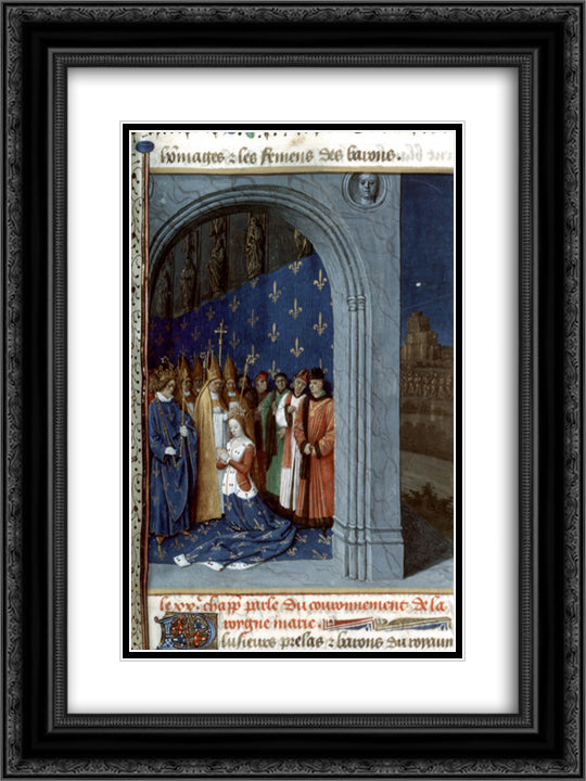 Maria of Brabants coronation in the Sainte Chapelle of Paris 18x24 Black Ornate Wood Framed Art Print Poster with Double Matting by Fouquet, Jean