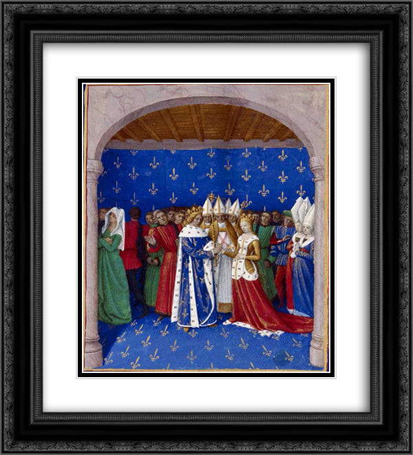 Marriage of Charles IV and Marie of Luxembourg 20x22 Black Ornate Wood Framed Art Print Poster with Double Matting by Fouquet, Jean