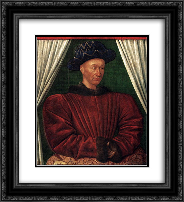 Portrait of Charles VII, King of France 20x22 Black Ornate Wood Framed Art Print Poster with Double Matting by Fouquet, Jean