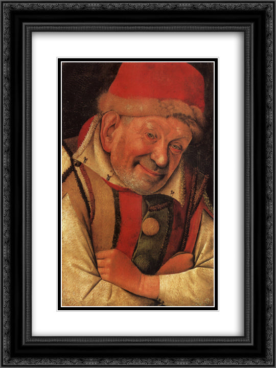Portrait of the Ferrara Court Jester Gonella 18x24 Black Ornate Wood Framed Art Print Poster with Double Matting by Fouquet, Jean